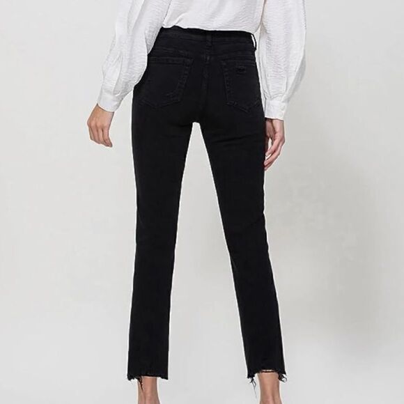 Flying Monkey LANI Black High Rise Clean Cut Fray Hem Crop Jeans NEW - Picture 3 of 16